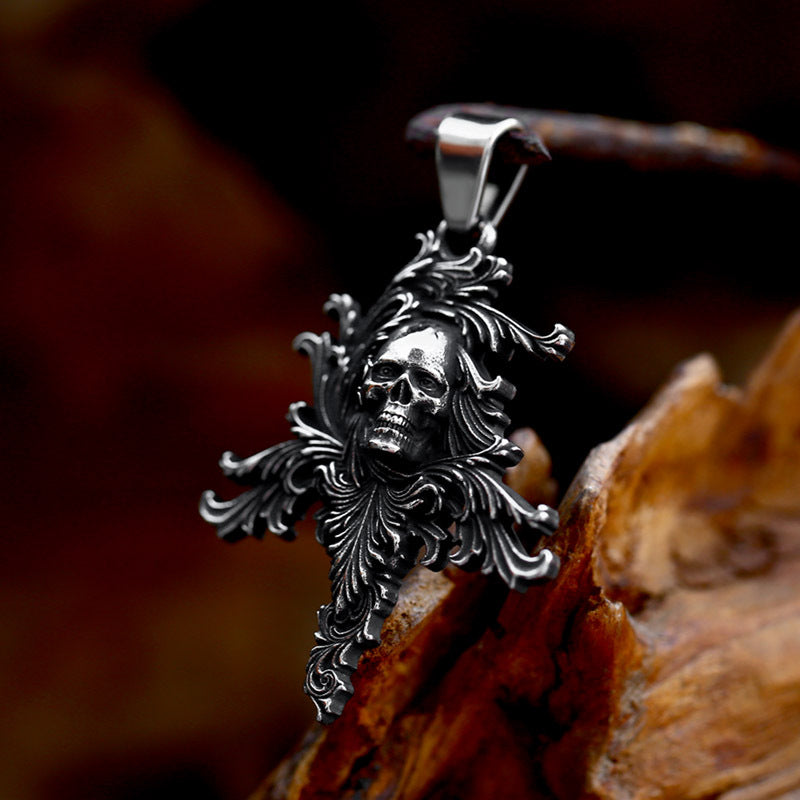 Wholesale Vintage Stainless Steel Skull Punk Hip-Hop Necklace